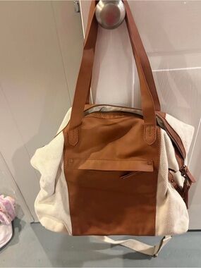 Leather-Trim Canvas Tote Bag in Tan and Cream - Universal Threads from Target